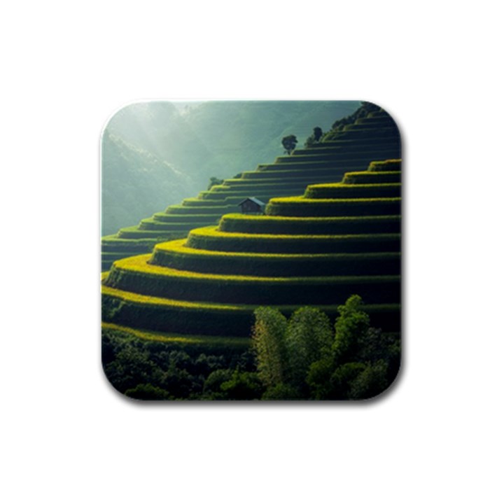 Scenic View Of Rice Paddy Rubber Square Coaster (4 pack) 