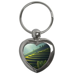 Scenic View Of Rice Paddy Key Chains (heart) 