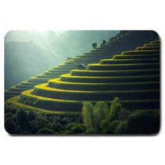 Scenic View Of Rice Paddy Large Doormat 