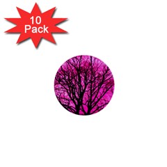 Pink Silhouette Tree 1  Mini Buttons (10 Pack) 