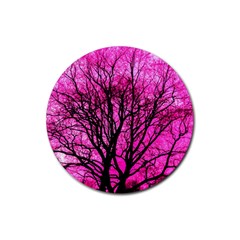 Pink Silhouette Tree Rubber Coaster (round) 
