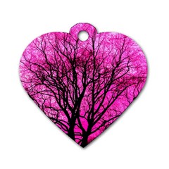 Pink Silhouette Tree Dog Tag Heart (one Side)