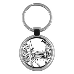 Line Art Drawing Ancient Chariot Key Chains (round) 