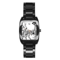 Line Art Drawing Ancient Chariot Stainless Steel Barrel Watch by Sudhe