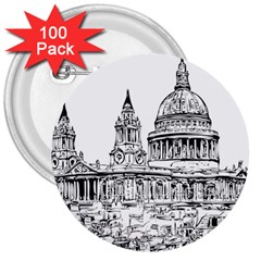 Line Art Architecture Church 3  Buttons (100 Pack) 