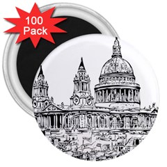 Line Art Architecture Church 3  Magnets (100 Pack)