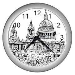 Line Art Architecture Church Wall Clock (silver)