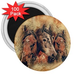 Head Horse Animal Vintage 3  Magnets (100 Pack)