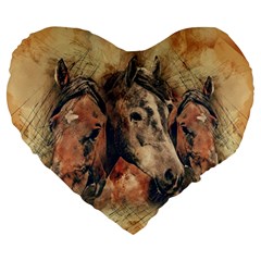 Head Horse Animal Vintage Large 19  Premium Flano Heart Shape Cushions