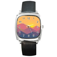 Image Sunset Landscape Graphics Square Metal Watch