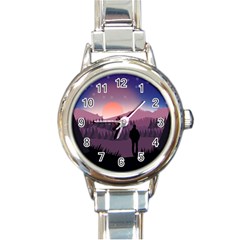 Dusk Sunset Dawn Sky Evening Round Italian Charm Watch