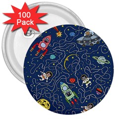 Cat Cosmos Cosmonaut Rocket 3  Buttons (100 Pack) 