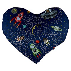 Cat Cosmos Cosmonaut Rocket Large 19  Premium Heart Shape Cushions by Sudhe