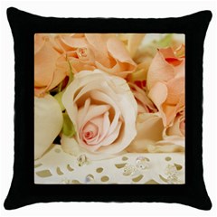 Roses Plate Romantic Blossom Bloom Throw Pillow Case (black)