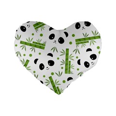 Giant Panda Bear Bamboo Icon Green Bamboo Standard 16  Premium Flano Heart Shape Cushions by Sudhe