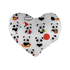 Giant Panda Bear Cuteness Standard 16  Premium Flano Heart Shape Cushions by Sudhe