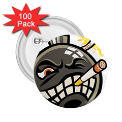 Smoking Cartoon Evil Bomb Cartoon 2 25  Buttons (100 Pack) 