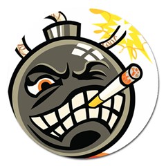 Smoking Cartoon Evil Bomb Cartoon Magnet 5  (round)