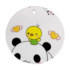 Giant Panda Red Panda Cartoon Drawing Round Ornament (two Sides)