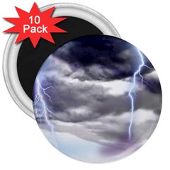 Thunder And Lightning Weather Clouds Painted Cartoon 3  Magnets (10 Pack) 