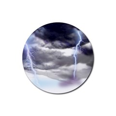 Thunder And Lightning Weather Clouds Painted Cartoon Rubber Round Coaster (4 Pack) 