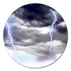 Thunder And Lightning Weather Clouds Painted Cartoon Magnet 5  (round) by Sudhe