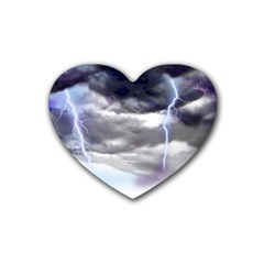 Thunder And Lightning Weather Clouds Painted Cartoon Rubber Coaster (heart) 