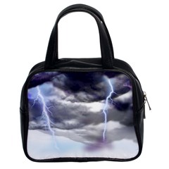 Thunder And Lightning Weather Clouds Painted Cartoon Classic Handbag (two Sides) by Sudhe