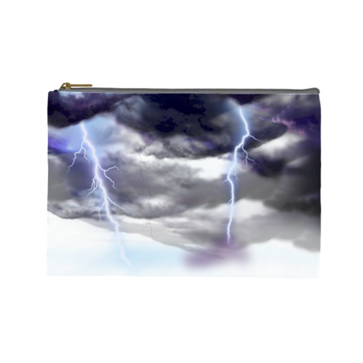 Thunder And Lightning Weather Clouds Painted Cartoon Cosmetic Bag (Large)