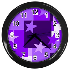 Purple Stars Pattern Shape Wall Clock (black) by Alisyart