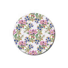 Watercolor flowers pattern Rubber Round Coaster (4 pack) 