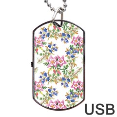 Watercolor flowers pattern Dog Tag USB Flash (One Side)