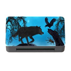 Awesome Black Wolf With Crow And Spider Memory Card Reader With Cf by FantasyWorld7