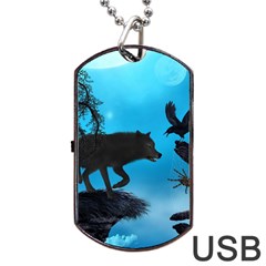 Awesome Black Wolf With Crow And Spider Dog Tag Usb Flash (two Sides) by FantasyWorld7