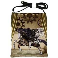 Awesome Steampunk Unicorn With Wings Shoulder Sling Bag by FantasyWorld7