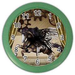 Awesome Steampunk Unicorn With Wings Color Wall Clock by FantasyWorld7