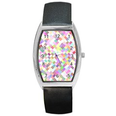 Mosaic Colorful Pattern Geometric Barrel Style Metal Watch