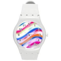 Vivid Colorful Wavy Abstract Print Round Plastic Sport Watch (m)