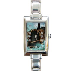 Spirit Of Steampunk, Awesome Train In The Sky Rectangle Italian Charm Watch by FantasyWorld7