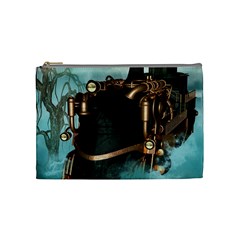 Spirit Of Steampunk, Awesome Train In The Sky Cosmetic Bag (medium) by FantasyWorld7