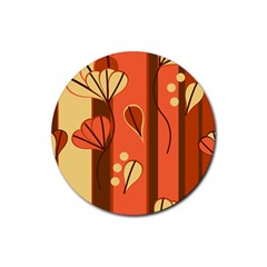 Amber Yellow Stripes Leaves Floral Rubber Coaster (round)  by Mariart