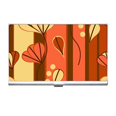 Amber Yellow Stripes Leaves Floral Business Card Holder