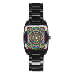 Psychedelic Colours Vibrant Rainbow Stainless Steel Barrel Watch