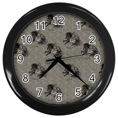 Awesome Steampunk Horse With Wings, Wonderful Pattern Wall Clock (black) by FantasyWorld7