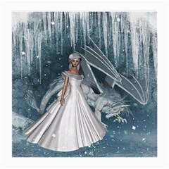 Wonderful Girl With Ice Dragon Medium Glasses Cloth (2-side) by FantasyWorld7