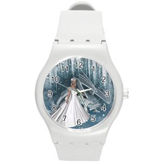 Wonderful Girl With Ice Dragon Round Plastic Sport Watch (m)