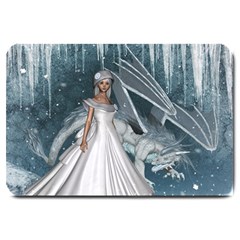 Wonderful Girl With Ice Dragon Large Doormat 