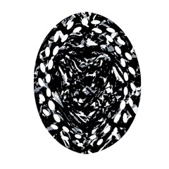 Dark Abstract Print Oval Filigree Ornament (two Sides)