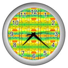 Birds Beach Sun Abstract Pattern Wall Clock (Silver)