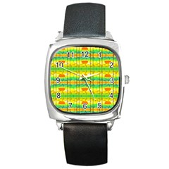 Birds Beach Sun Abstract Pattern Square Metal Watch